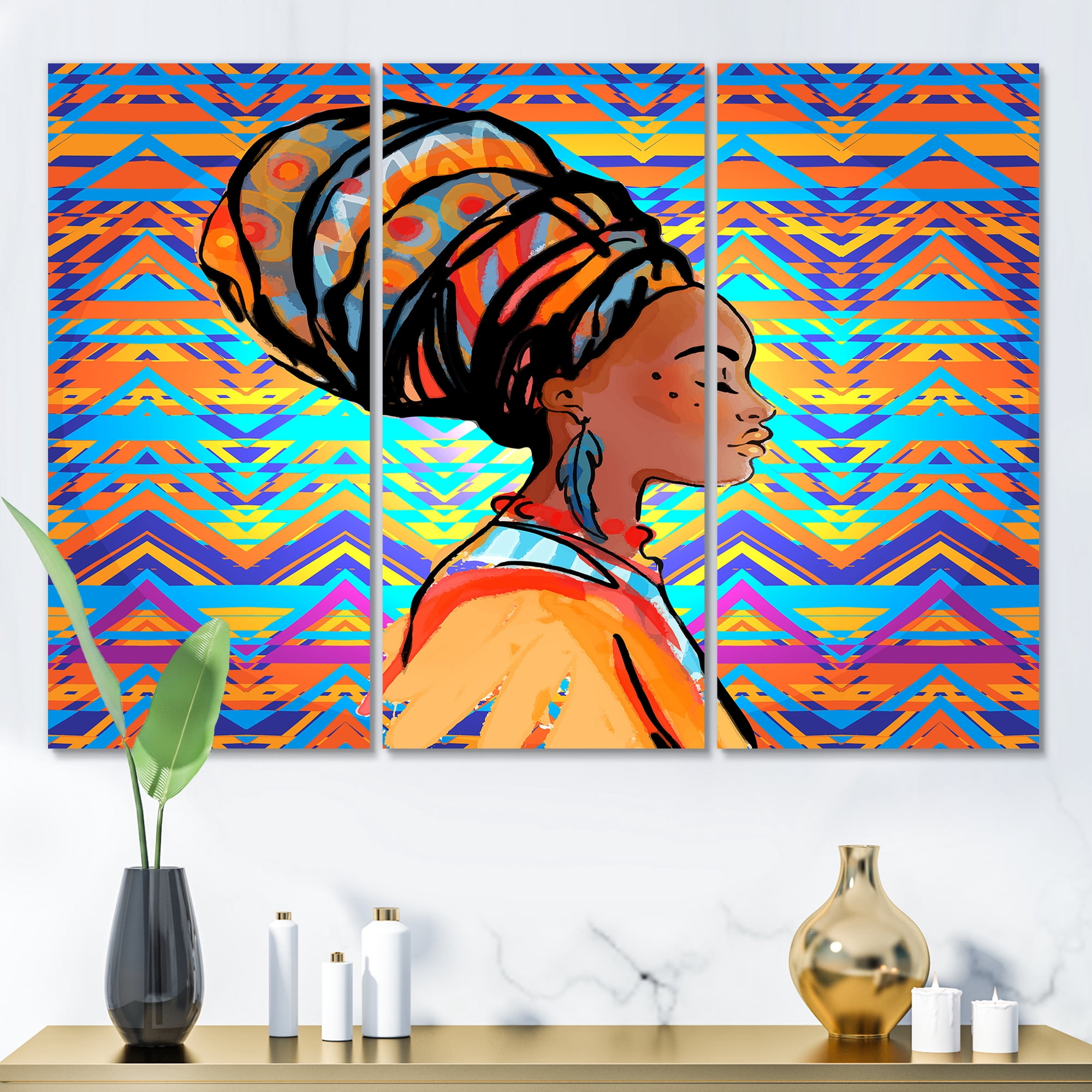 Designart ' African American Woman Portrait with Turban IV ' Modern Canvas Wall Art Print