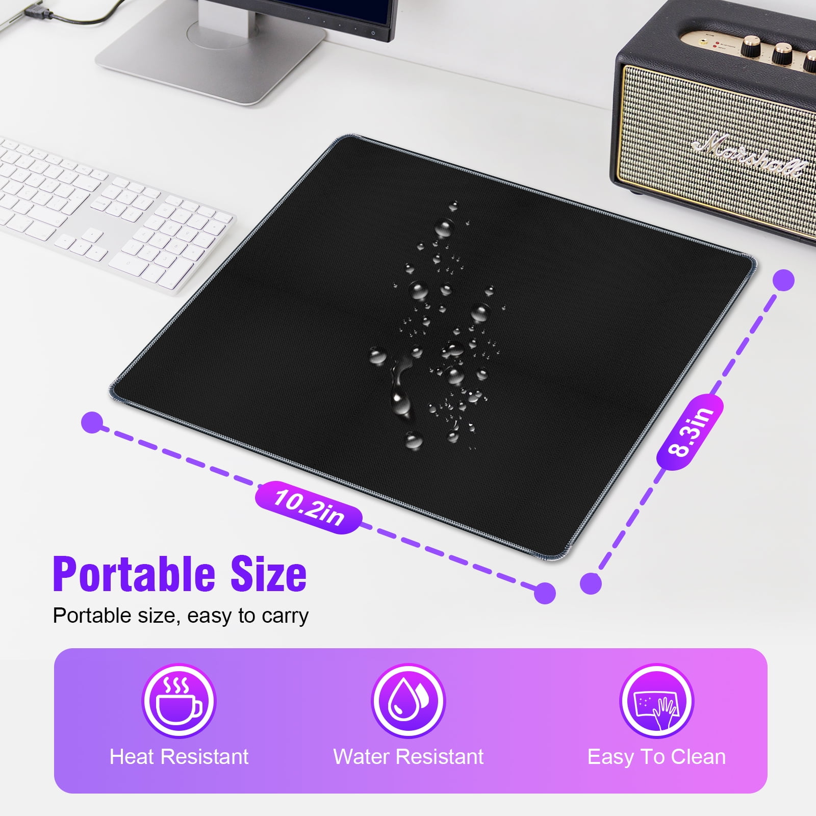 Mouse Pad Non-Slip Desk Mat for Computer Desk Office Essentials Desk Accessories 8.3x10.2In Black