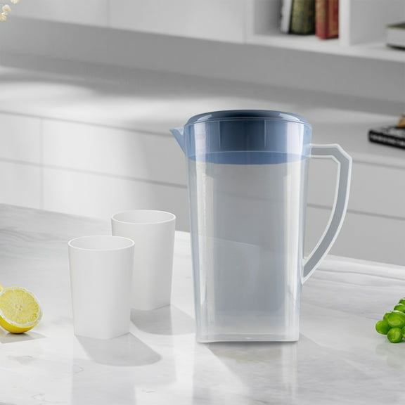 Clear Plastic Pitcher With Lid – Large 0.57lb Lightweight Beverage Jug | Wide Mouth Easy Clean | Adjustable Spout Filter | Holds Iced Tea Lemonade Milk Water | 1 Piece | 25x21x21cm