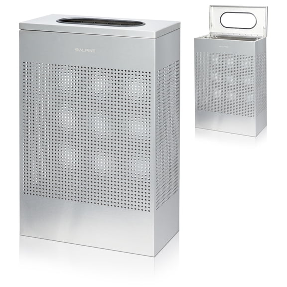 Alpine Stainless Steel Commercial Trash Can - Large Perforated 13 Gallon Trash Can Open Top, Metal Garbage Can for Indoor & Outdoor in Office, Commercial Bathroom, Hotel, Lobby, and Businesses