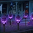thumbnail image 3 of Solar Halloween Decorations Outdoor, 8 Pack Spooky Skulls Solar Torch Flame Lights, Waterproof Pathway Halloween Lights for Garden, Yard, Lawn, Porch, Landscape Decor, Purple, 3 of 7