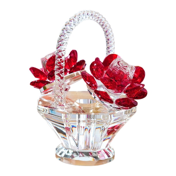 Cesta de flores, adorno de cristal, decoración, figura, escultura, obra de arte, coleccionable para rojo