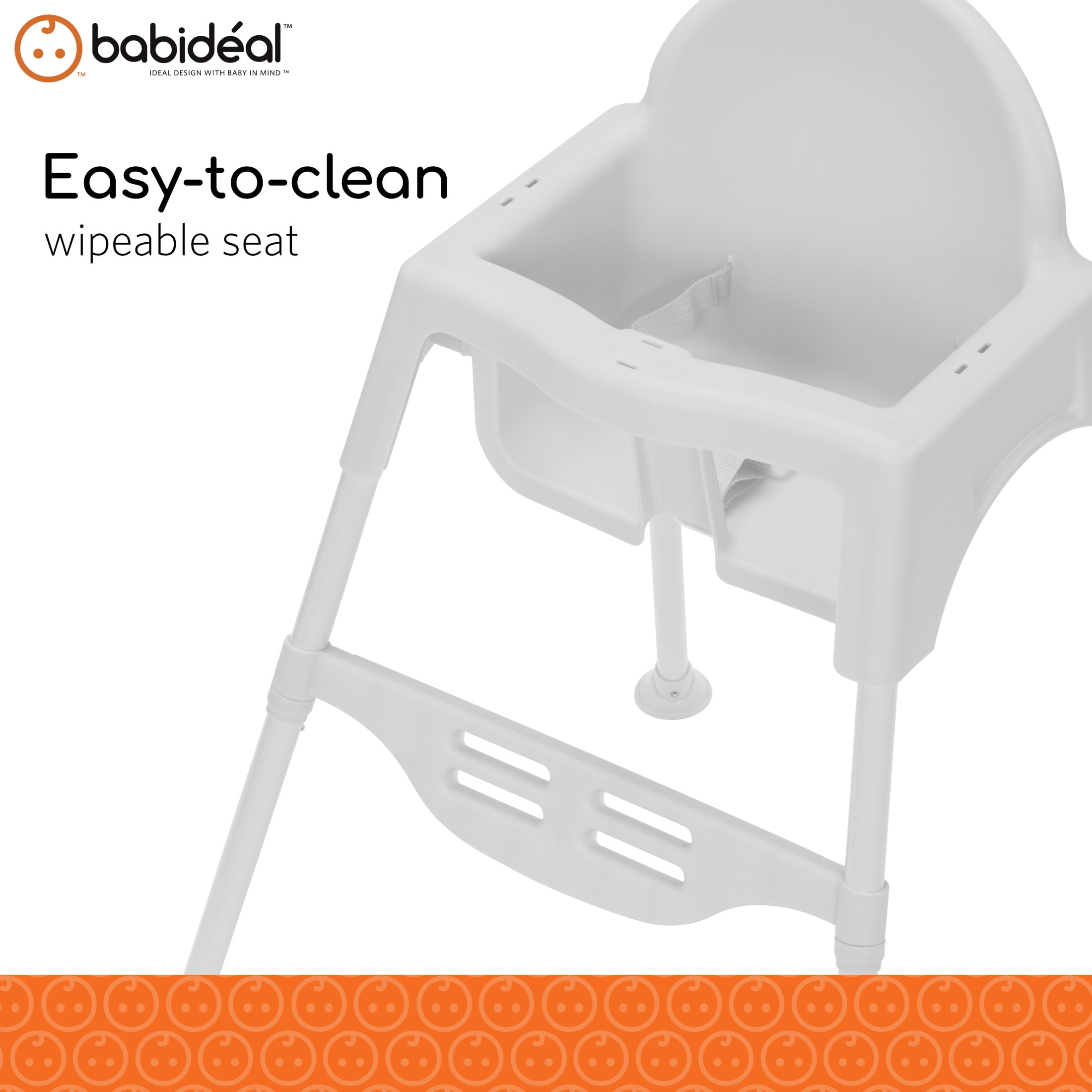 Babideal Lightweight Baby High Chair with Tray & Harness – White, Portable Easy-Clean Feeding Chair