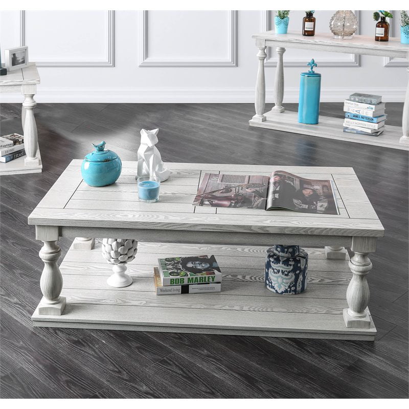 America Lynton Rustic Wood Coffee Table, Antique White Coffee Table With Wheels