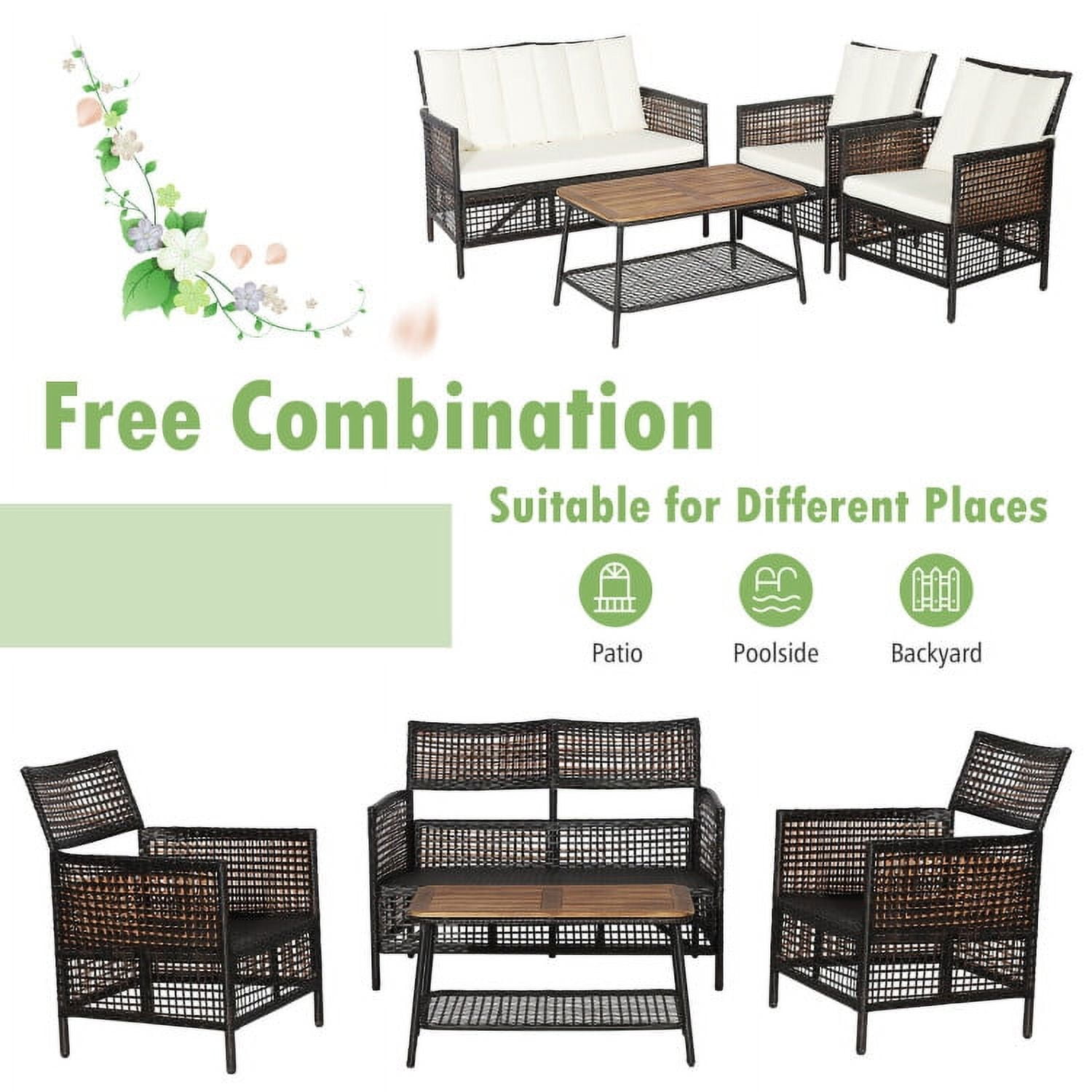 Aimee Lii 4 Pieces Patio Rattan Cushioned Conversation Set with 2-Tier Coffee Table, Outdoor Patio Furniture Aimee Lii 4 Pieces Patio Rattan Cushioned Conversation Set with 2-Tier Coffee Table, Outdoor Patio Furniture