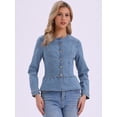 thumbnail image 4 of DARING DIVA Women's Peplum Hem Button Down Collarless Jean Jacket XS Light Blue, 4 of 6
