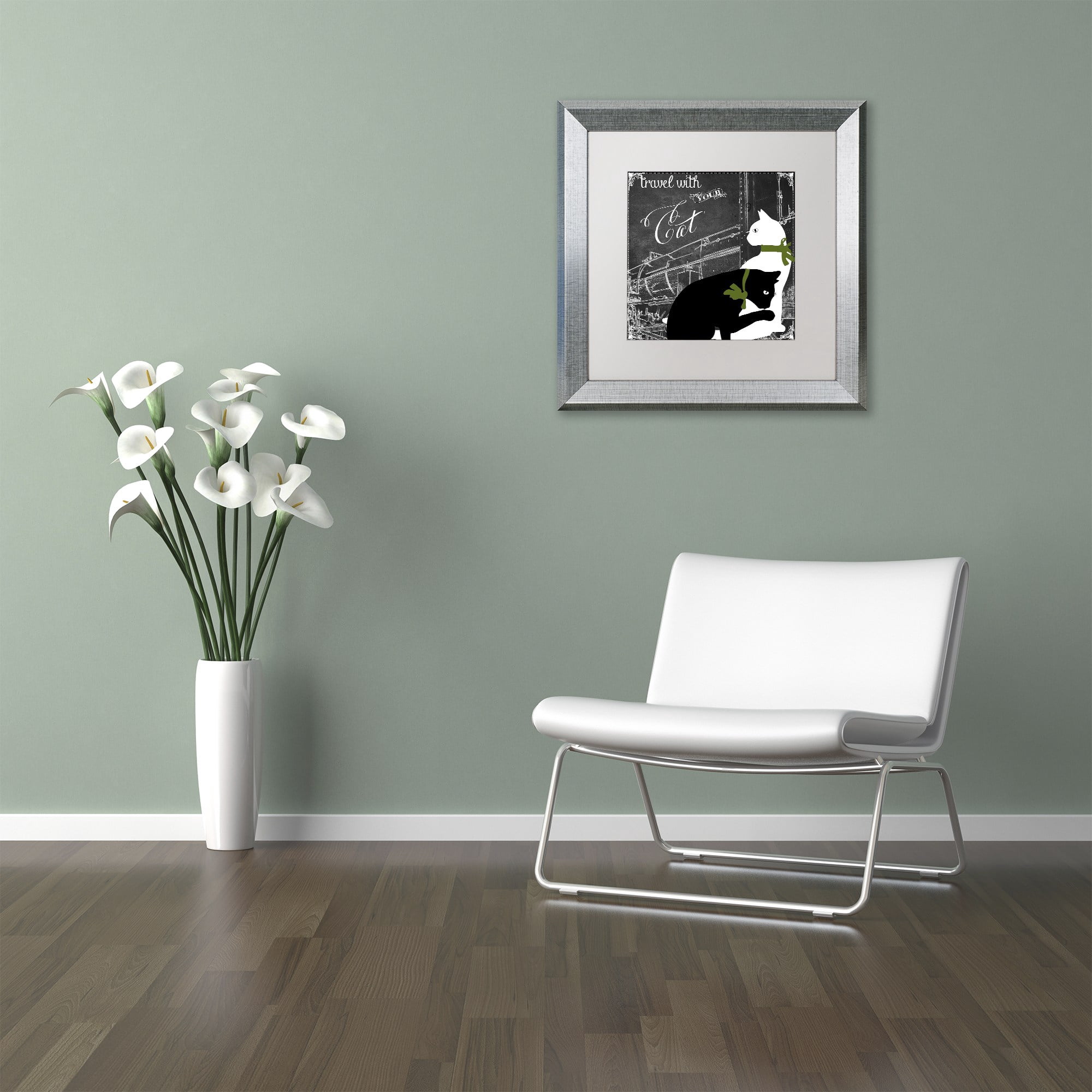 Trademark Fine Art "Travel With Your Cat" Canvas Art by Color Bakery, White Matte, Silver Frame