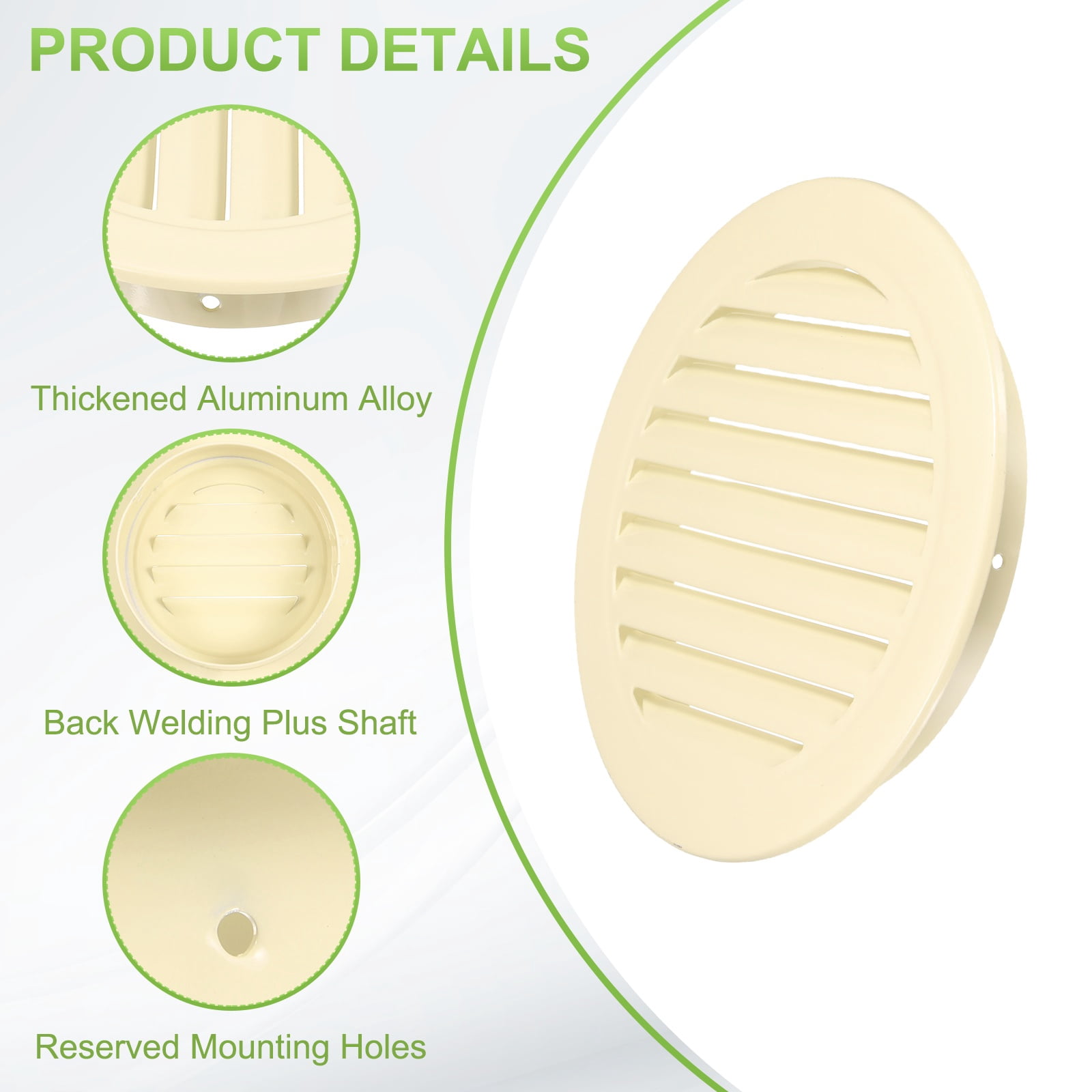 Uxcell 9" Round Air Vent, Louver Grille Cover Aluminum Alloy Soffit Vent HVAC Ventilation for Ceiling Wall Roofing Bathroom Kitchen Garage Duct Shed Garage, Beige