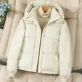 thumbnail image 2 of Wutalume Women's Hooded Coat Ladies Winter Cotton Coat Thickened Warm Jacket, Solid Color, Loose Fit, Fashionable Design with Stand Collar, Ideal for Casual and Outdoor Wear,Beige L, 2 of 4