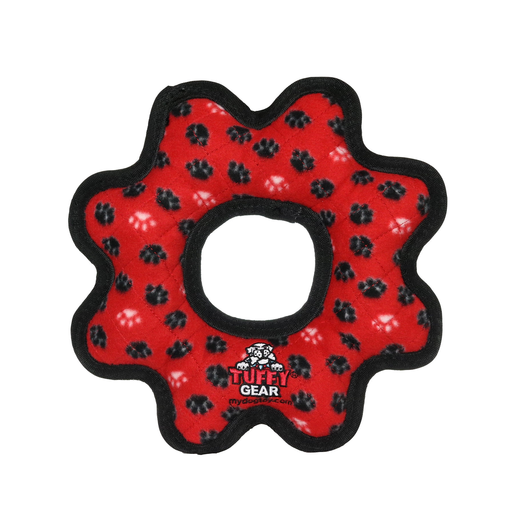 TUFFY® Ultimate Gear Ring Red Paw, 2-Pack, Durable Plush Squeaky Dog Toys