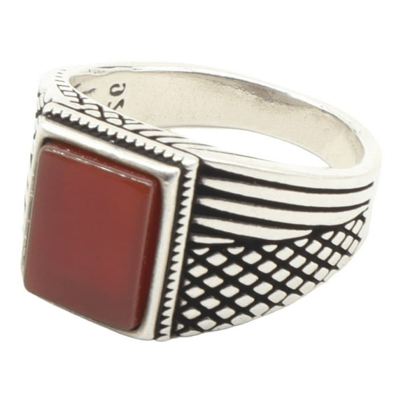 Silver Handmade Ring 925k Sterling Silver Red Rectangle Shape Carnelian GemStone Ring Men's Ring with Round Stones Outstanding Gift KCR024