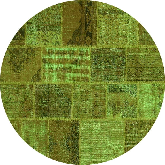 Ahgly Company Indoor Round Patchwork Green Transitional Area Rugs, 8' Round