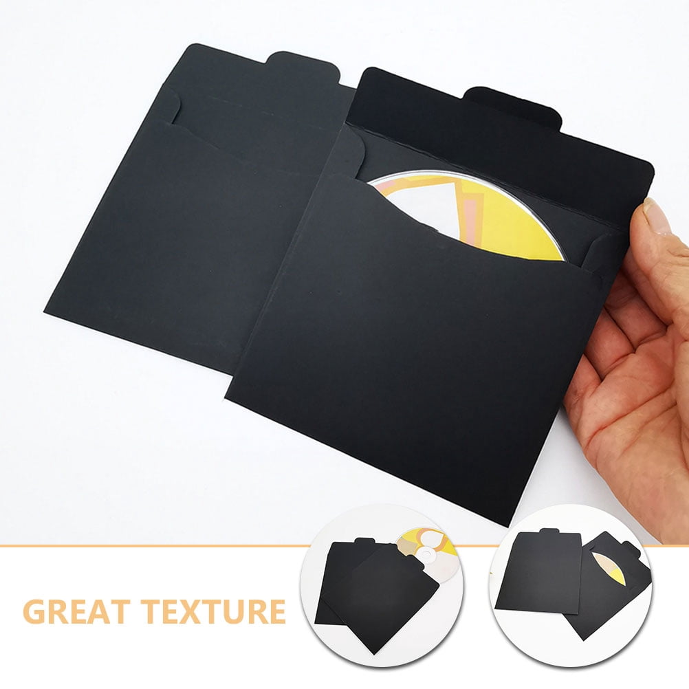 LULULION 100Pcs Black Lightweight Kraft Paper Cd Sleeves Multipurpose Cd Packaging Envelopes for Disc Storage
