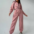 thumbnail image 6 of Women Fleece Jumpsuits Outfits Hooded Sweatshirt Set High Waist Ladies Jumpsuit Pink S, 6 of 7
