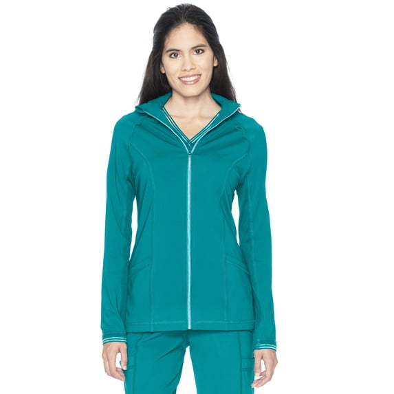 Urbane Impulse Athletic Scrub Jacket for Women: 2-Pocket, Contemporary Slim Fit, Extreme Stretch, Mock Neck, Zipper Front Warm-Up Medical Scrubs 9742