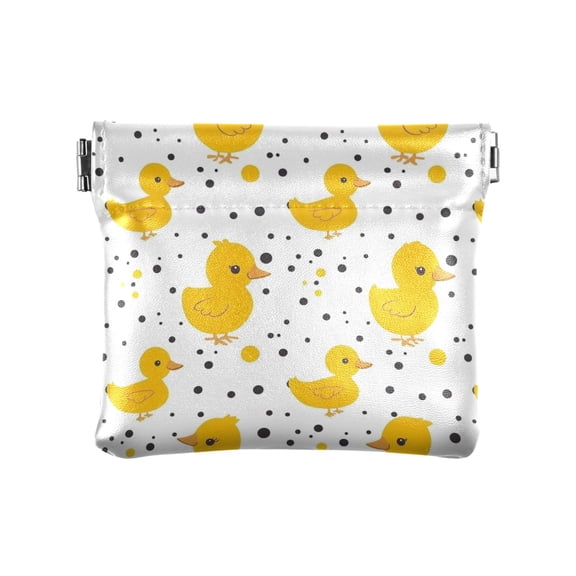 JIALIOU Leather Coin Purse Pouch No Zipper Small Cute Duck with Polka Dot Makeup Bag for Women Men Cosmetics Jewelry 4.3x3.7 inch