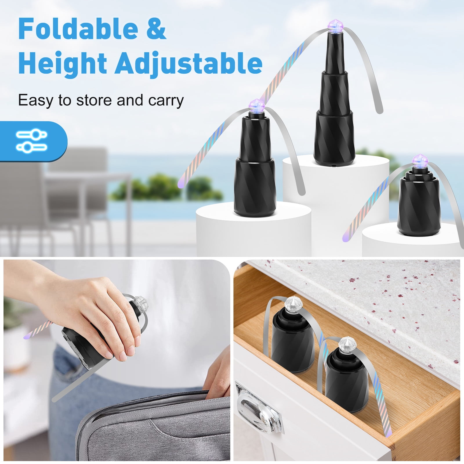 Fly Fans for Table, Retractable Food Fan for Indoor Outdoor Meals, Portable Table Fans with Holographic Blades Keep Flies Away, Batteries Powered for Picnic, Restaurant, Party, Home, BBQ