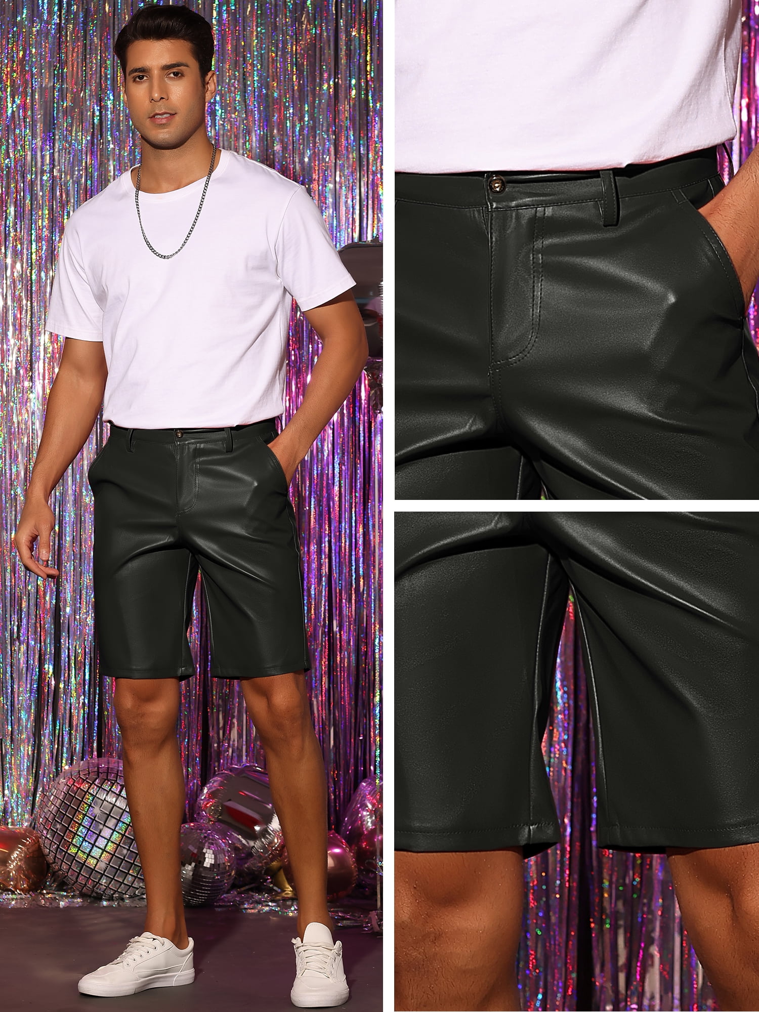 DARING DIVA Men's Faux Leather Shorts Hip Hop Motorcycle Biker Shorts 36 Black