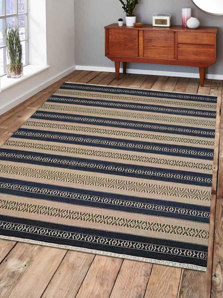 Rugsotic Carpets Hand Weave Kelim Woolen 10' x 13' Contemporary Area Rug Aqua Cream D00114Color