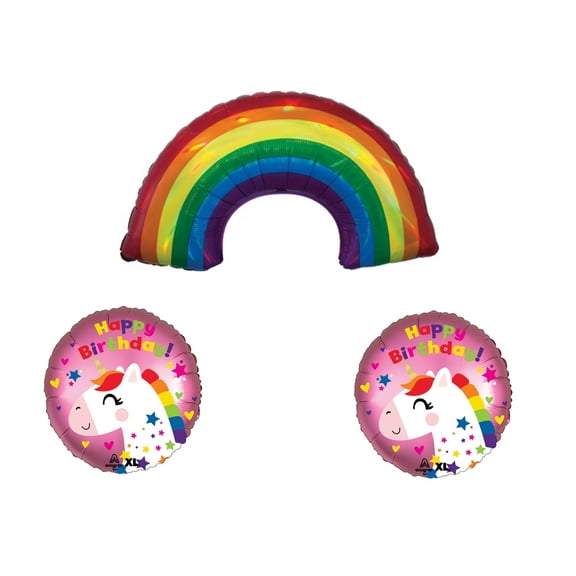 LOONBALLOON Unicorn Theme Balloon Set, 2x Birthday Unicorn Balloon 34 Inch Rainbow Iridescent Holographic Balloon