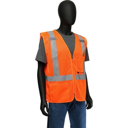 

West Chester 47210 Hi-Viz Classic Safety Vest Medium Polyester Mesh Zipper Closure Interior and Exterior Pockets 2 in. Silver Reflective Tape