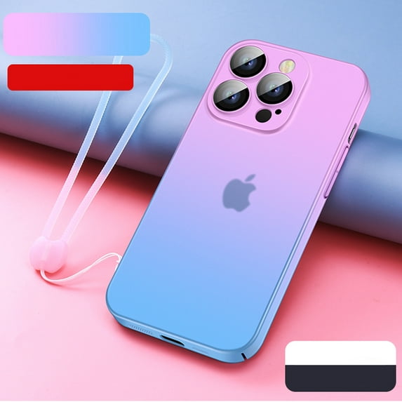 Feishell for iPhone 14 Plus, TPU Bumper Hard PC Back Rubber Silicone Gradient Color Translucent with Wrist Strap Skin Friendly Feeling Anti Fingerprint Phone Case For iPhone 14 Plus, Blue