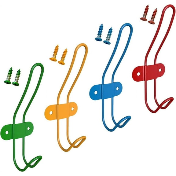 NOGIS Kids Wall Coat Hooks for Girls and Boys for Jackets Backpacks Robes and Towels - Children Colorful Wall Mounted Hanger Hooks Rack for Nursery Bedroom and Bathroom - Set of 4