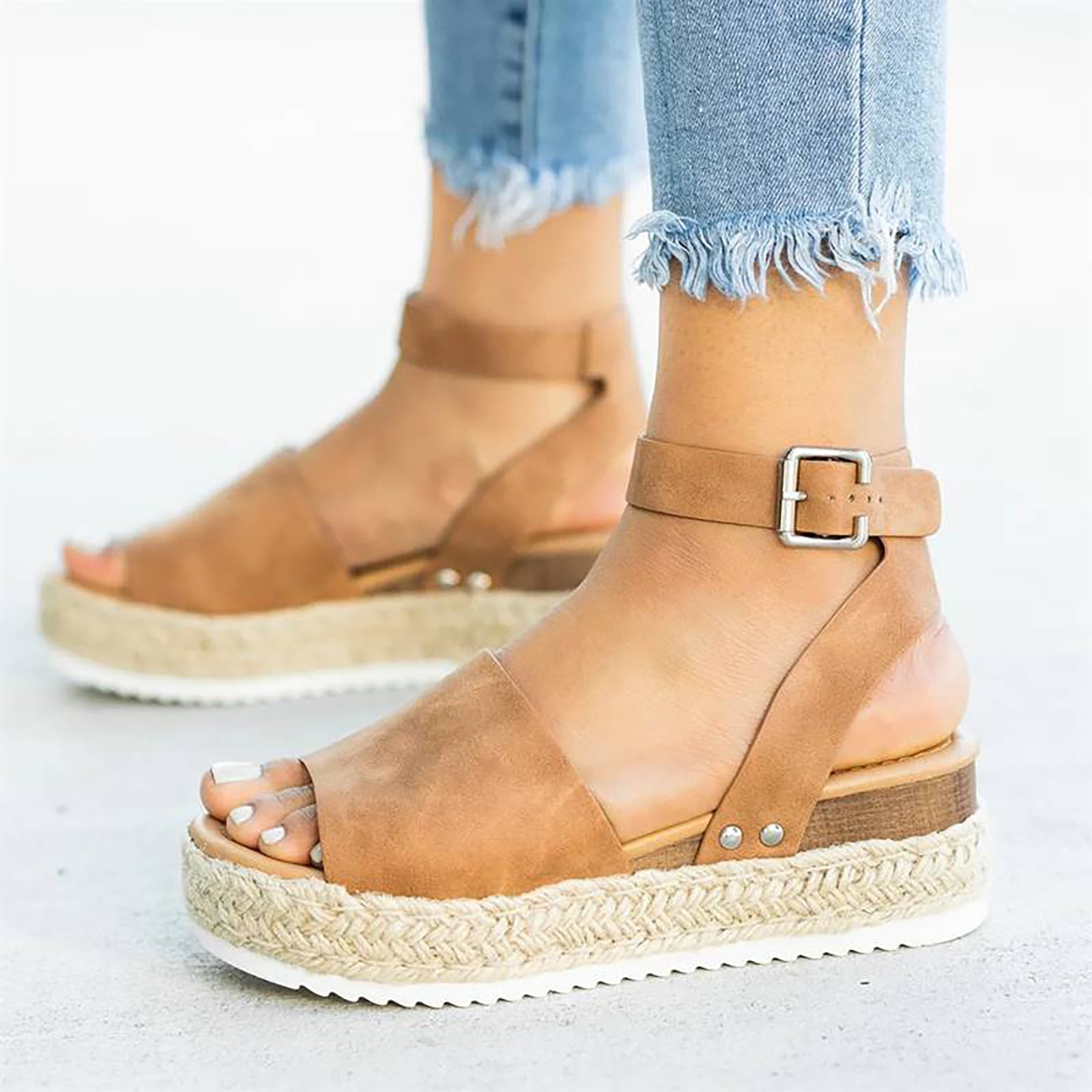Azrian Woman Summer Sandals Open toe Casual Platform Wedge Shoes Casual Canvas Shoes - image 5 of 6