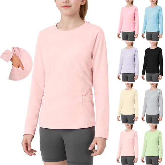 Kids Rash Guard Shirt UPF 50  Quick Dry Sun Shirts Long Sleeve Athletic Tops Workout Tees with Pockets for Boys and Girls 4-15 Years