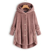 YOINS Women Hooded Coat Furry Long Sleeve Solid Color Hoodie Coat