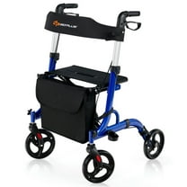 Spaco Folding Aluminum Rollator Walker with 8 inch Wheels and Seat-Blue, Walkers for Seniors with Seat