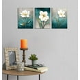 thumbnail image 6 of Flower Canvas Wall Art Cream White Floral Wall Decor Turquoise Tealish Grey Background Canvas Picture Modern Rustic Artwork Bathroom Bedroom Living Room Home Office Decoration 12" x 16" x 3 Pieces, 6 of 6