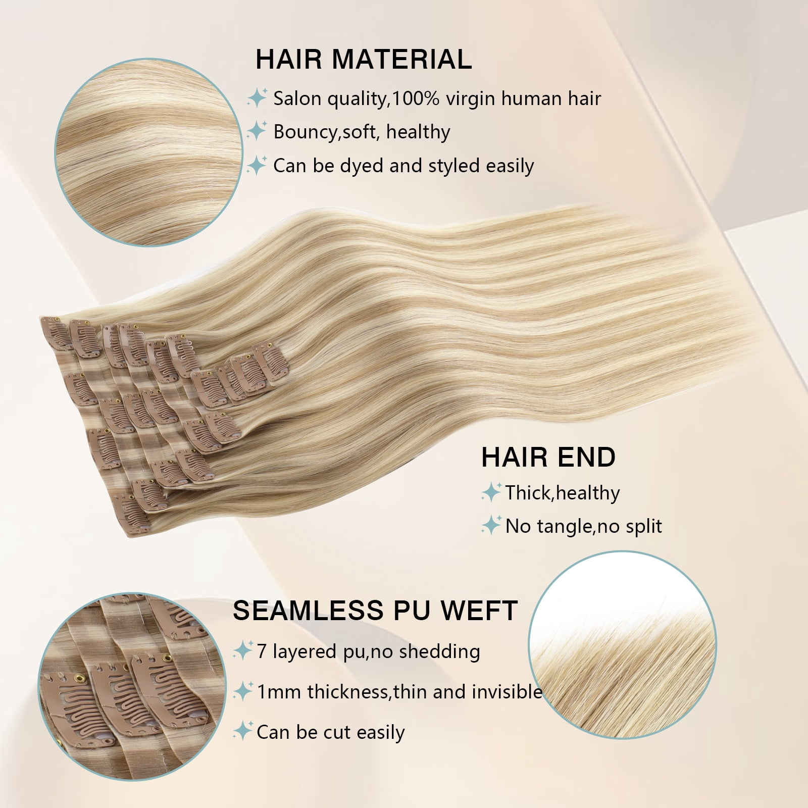 PU Clip In Hair Extensions P8/60# 120g 14inch