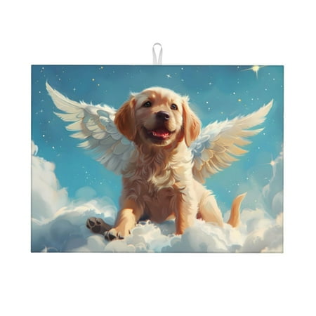 

Ocsxa Cute Angel Winged Dog Dish Drying Mat for Kitchen Counter Coffee Bar Coffee Station Accessories Absorbent Coffee Mat Kitchen Drying Mat Easy Clean 18x24 Inch