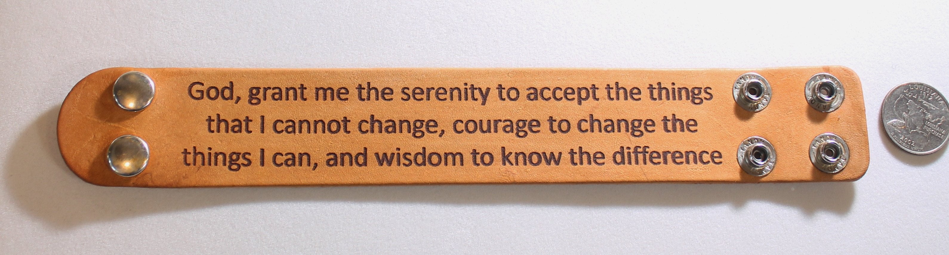 SAM'S TAGS SERENITY PRAYER LASER ENGRAVED LEATHER BRACELET ADJUSTABLE
