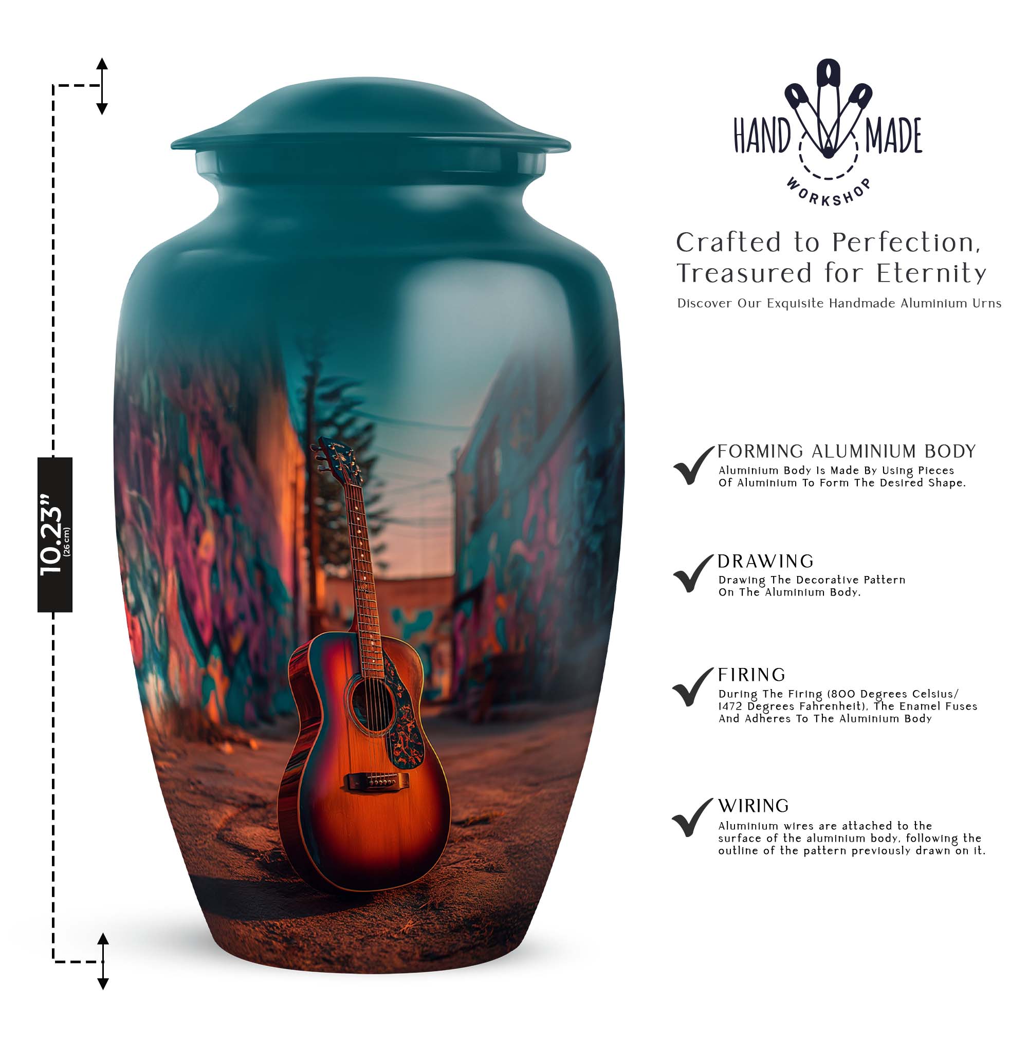 Guitar Keepsake Cremation Urns For Ashes Adult Female Mom And Dad - Pink Urns For Human Ashes Male And Female, 1 Large 10 Inch, With 4 Keepsake Set, 3 Inch - Blue Urn For Boy & Girl