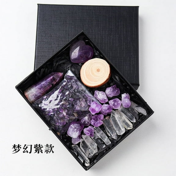 ERDOUY 1 piece purple natural crystal raw stone crystal hexagonal prism crystal crushed stone set box natural crystal stone heart-shaped mineral logo decoration ornament