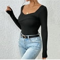 thumbnail image 5 of ZyeKqe Womens Long Sleeve Shirts Ribbed Knit Going out Tops Square Neck Slim Fitted Stretchy Basic Tees Size S-XL, 5 of 9