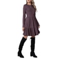 thumbnail image 3 of Women Long Sleeve Fall Dresses Flowy Casual Ribbed Knit Crew Neck Knee Length Sweater Dress XL, 3 of 9