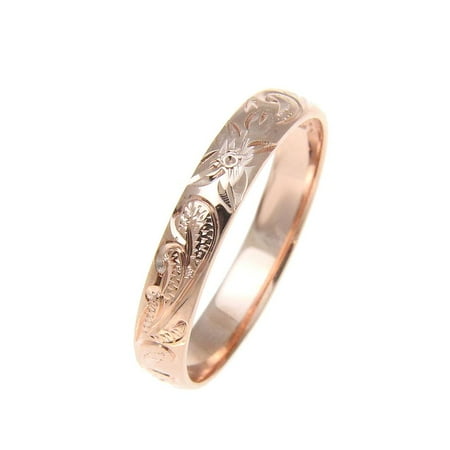 Hand Engraved Band - Sterling silver 925 pink rose gold plated 4mm Hawaiian scroll hand engraved ring band size 1