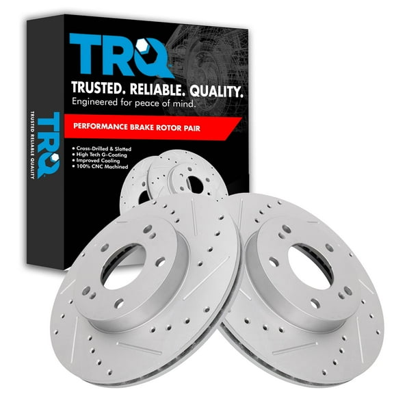TRQ Front Performance Brake Rotors Set Premium G-Coated Cross Drilled & Slotted Fits Select 1996-1999 INFINITI I30 1989-1999 Nissan Maxima
