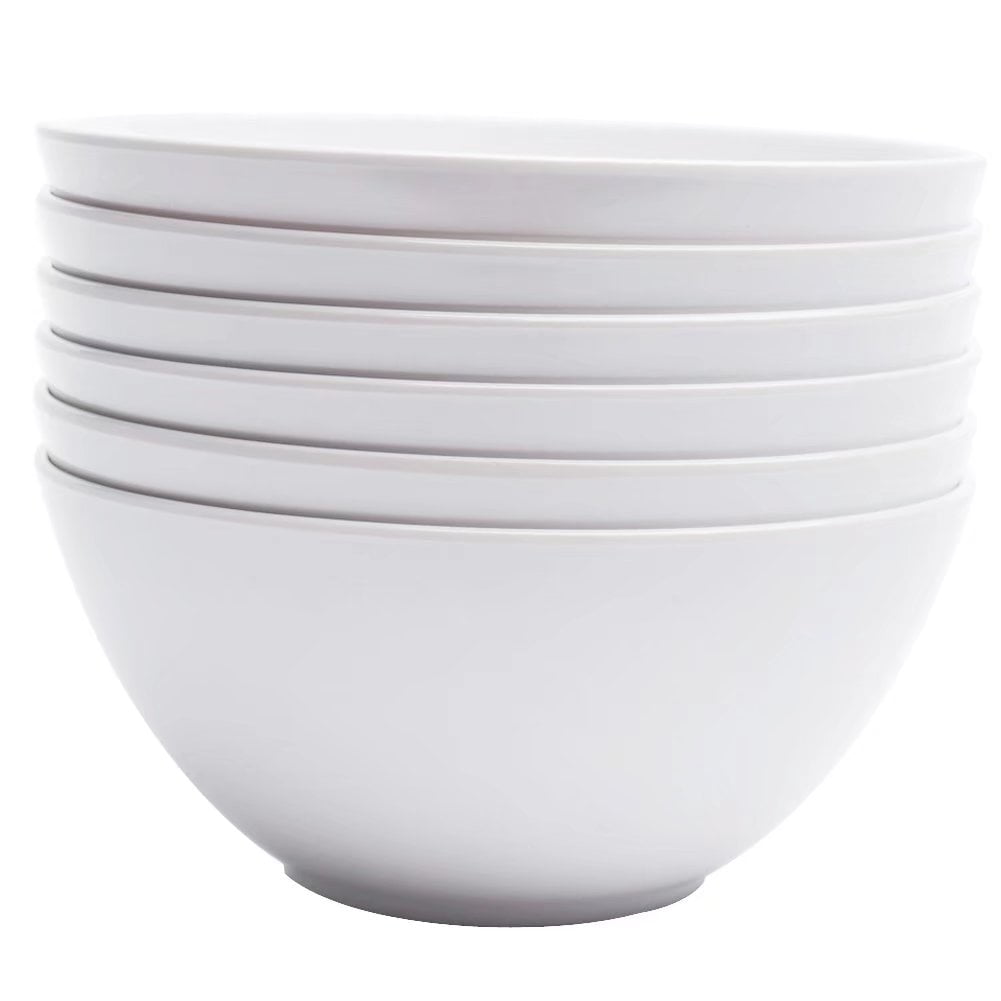 Melamine Cereal Bowls 28oz White Dinnerware Soup Bowls Set, Pack of 6