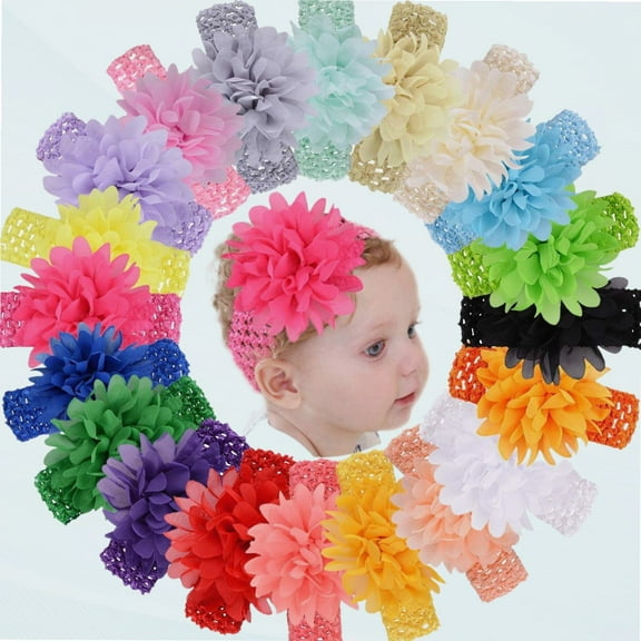 20pcs Baby Girls Headbands Chiffon Flower Soft Stretchy Hair Band Hair Accessories for Baby Girls Newborns Infants Toddlers and Kids Multi-Colored
