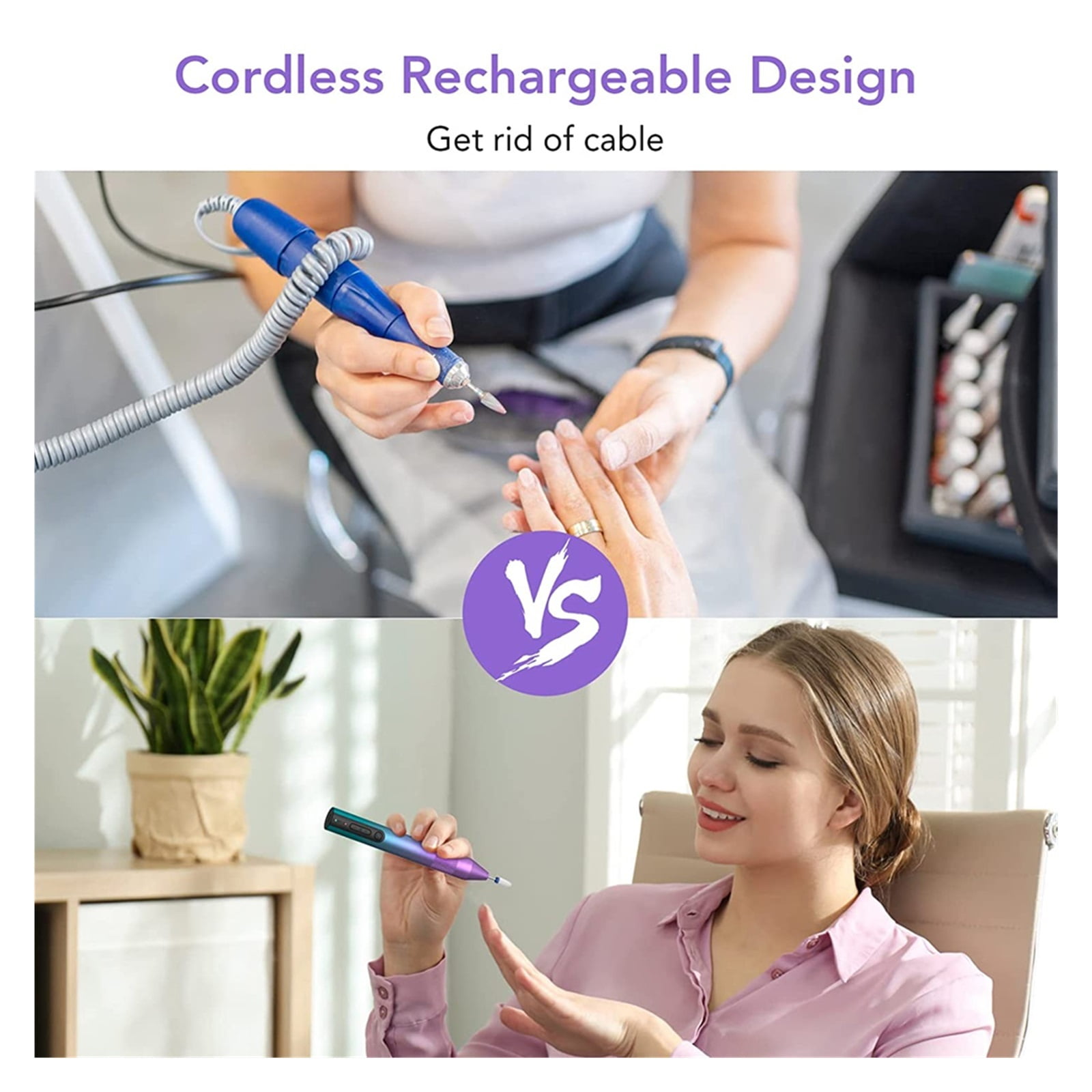 Cordless Electric Nail Drill Machine For Acrylic Nails Gel Polish Remove Manicure Pedicure Nail File Tools Salon Nail Equipment ,Lightweight and Portable