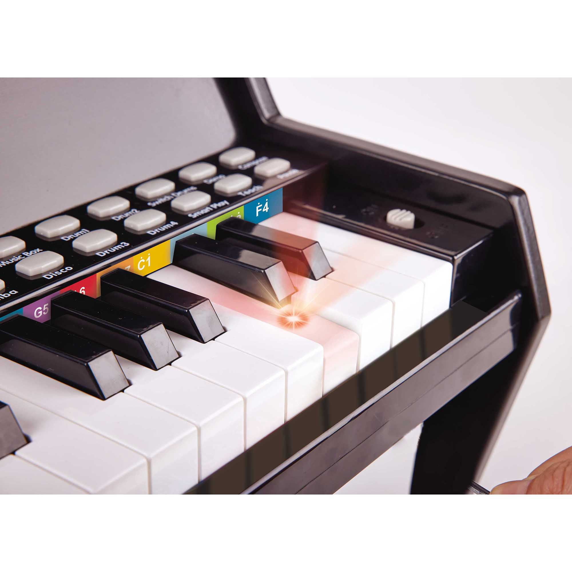 Hape: Learn With Lights Piano w/ Stool - Black - Wooden Electric Musical Toy, 25 Light-Up Keys, Demo Tunes, Record & Playback, Instrument, Kids Age 3+