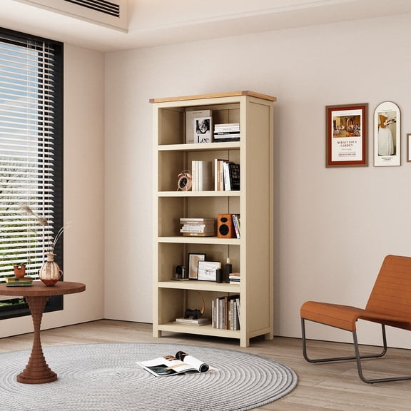Greener Valley Tall Bookshelf Standard Bookcase Solid Wood 5 Shelves 1-Pack 35.2" x 13.3" x 69.7"