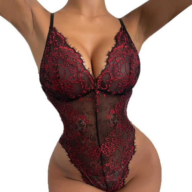 Mujeres Sexy cuello en V lencería encaje Bowknot espalda descubierta ropa de dormir Sling ropa interior mono traje Fridja nalpqowj41101
