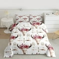 thumbnail image 2 of Manfei Farm Bull Skull Queen Comforter Set,Retro Aztec Geometric Bedding Sets,Pink Rustic Flower Bedding Comforter Set For Teen Boy,Ultra Soft Home Decor,3-Piece, 2 of 8