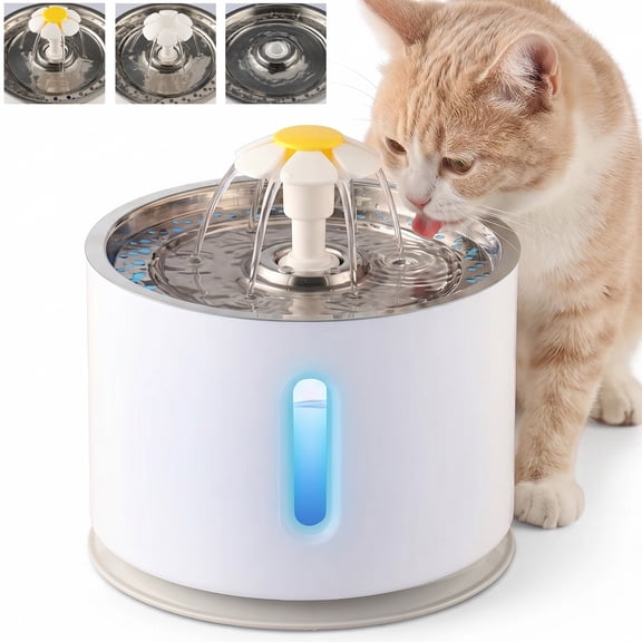 GKXLH Cat Water Fountain, 85oz/2.4L Automatic Water Dispenser for Cats and Dogs, Stainless Steel Pet Fountain with Automatic Power Off Function & 1pcs Filter (White)