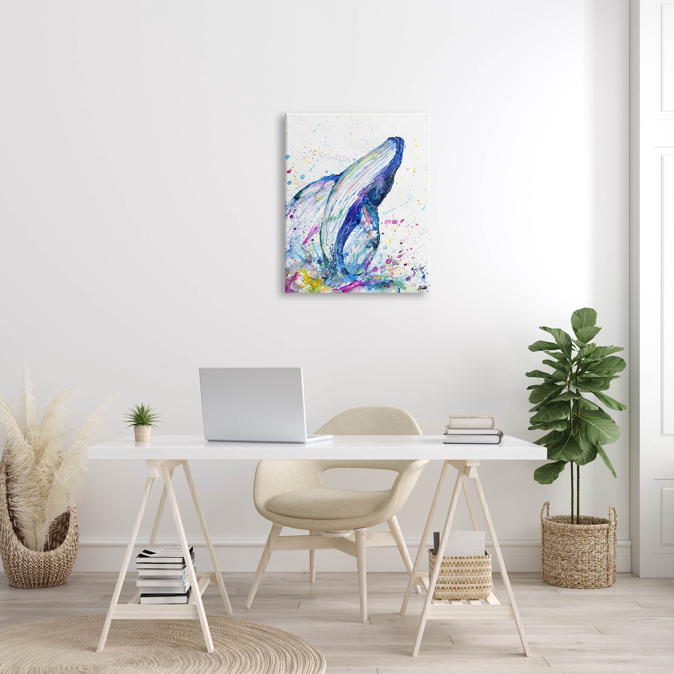 Splashing Whale Bubbles Marine Animals & Insects Graphic Art Gallery Wrapped Canvas Print Wall Art